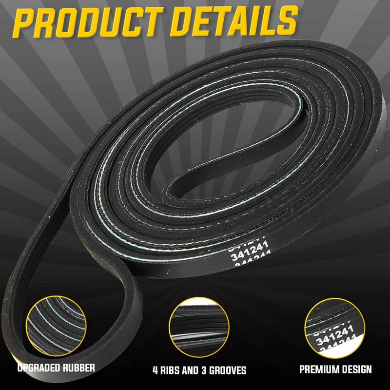 Seentech 341241 Dryer Drum Belt - Exact fit for Whirlpool & Kenmore Dryer - Replaces: AP2946843, W10127457, FSP341241, 8066065,694088,26000341241 26000349533 31001026 (1 Pack) - Image 3
